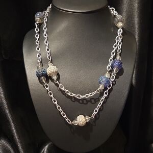 Elegant Acrylic White and Blue Beaded Layering Necklace